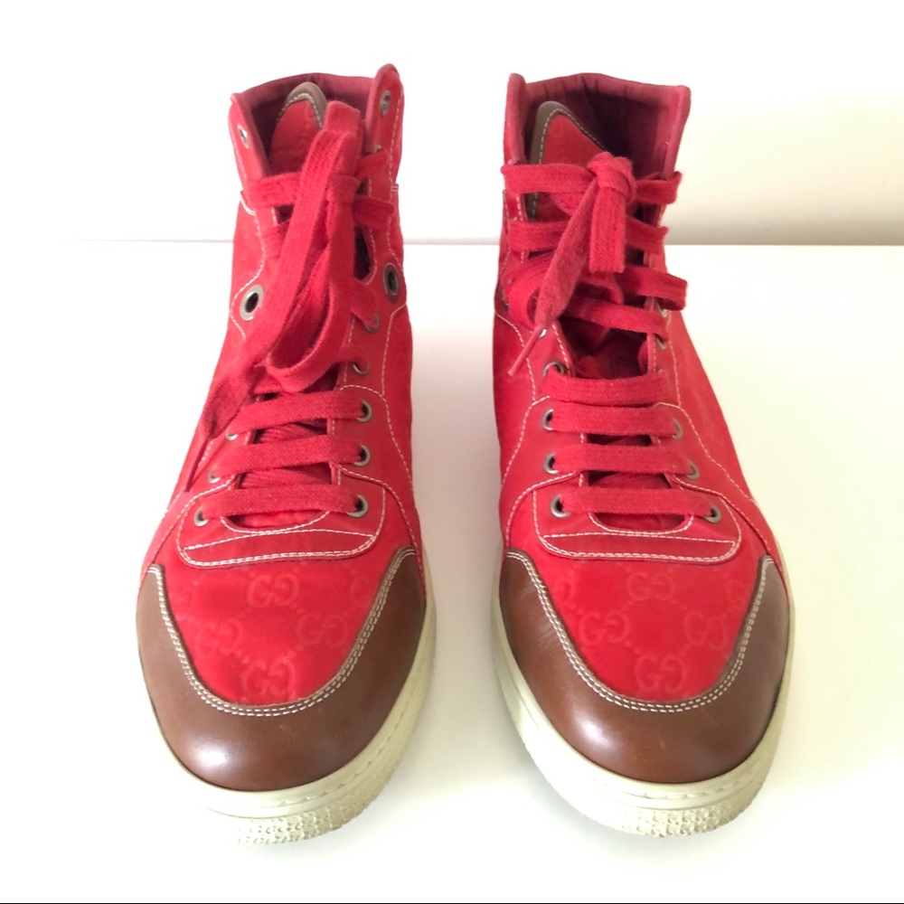 Gucci High Top Red Nylon Guccisima Sneakers 9.5 - Picture 2 of 7